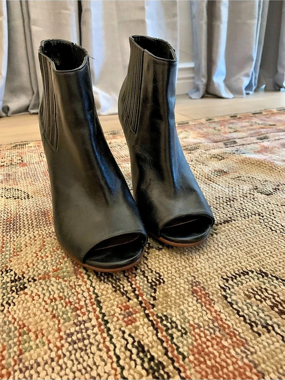 Black Peep-Toe High Heel Booties